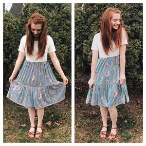 Navy Pinstripe Baby Doll Floral Swing Dress